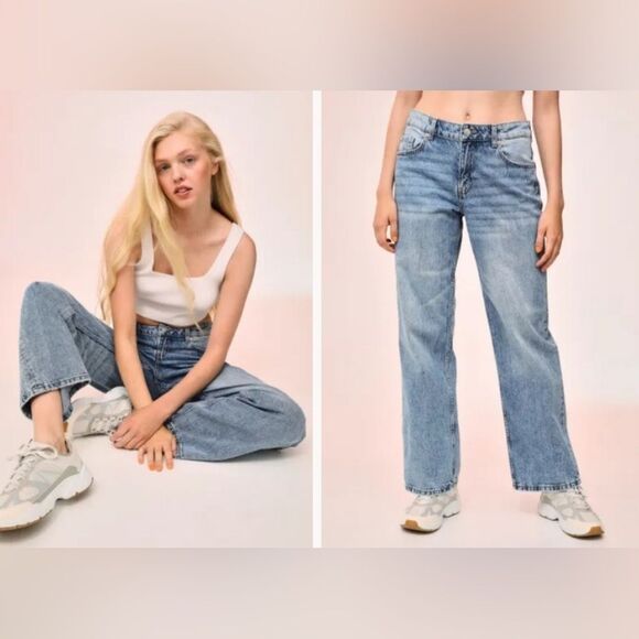 H&M Divided Women's light wash denim wide leg Jeans US 10 LIKE NEW - Picture 1 of 12